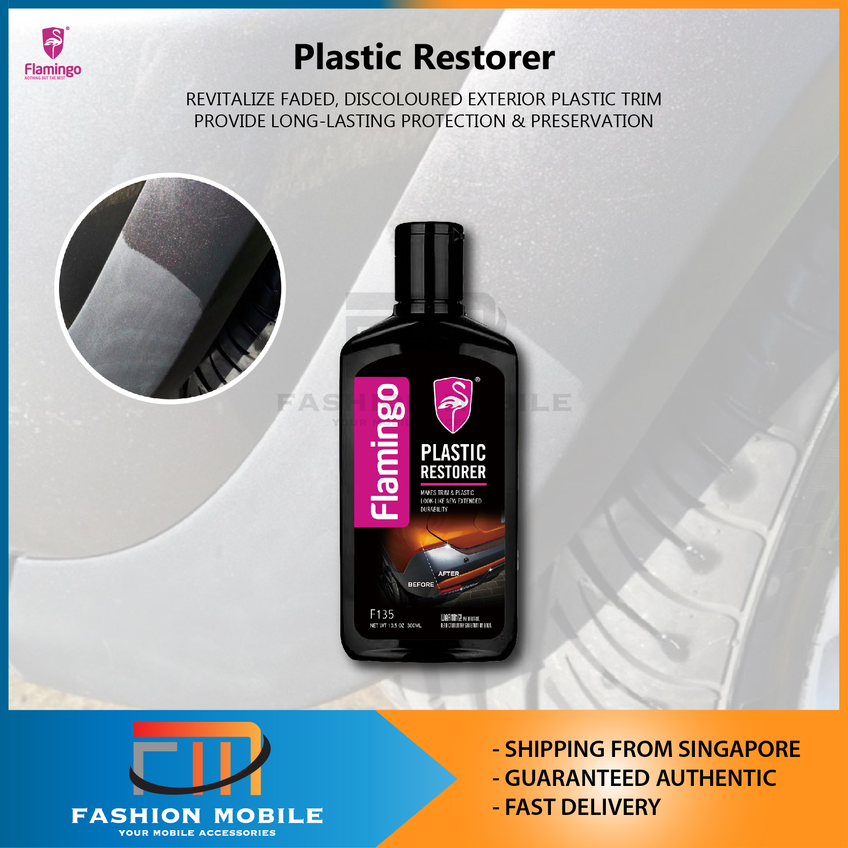 Flamingo Plastic Restorer 300ML Car Care Exterior Plastic Trim Restorer Cleaner